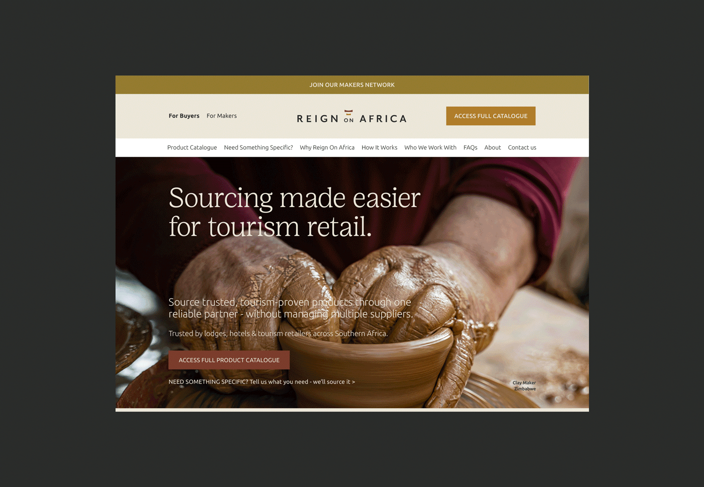 Reign On Africa website showcasing the digital brand experience for tourism retail buyers